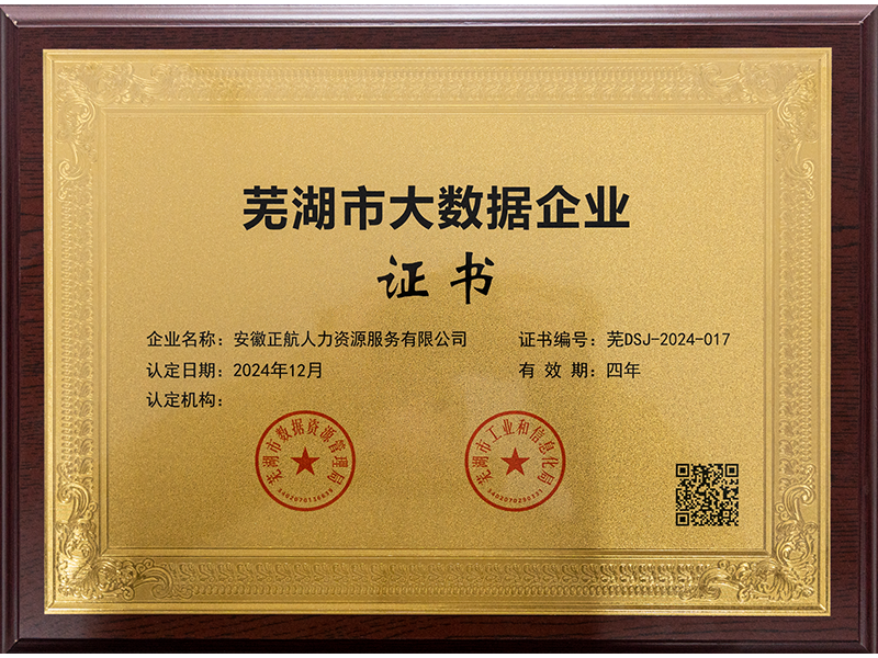 2024年12月  被芜湖市数据资源管理局和芜湖市工业和信息化局评为“芜湖市大数据企业”